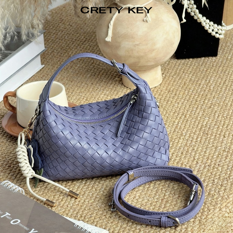 Tuscan's Same Style High-End Women's Sheepskin Woven Bag, Shoulder Crossbody Handbag, Fashionable and Versatile Lunch Box Bag