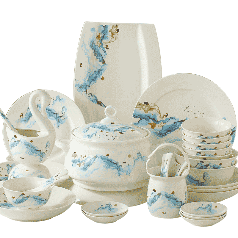 Dishes suit Chinese style household small pure and fresh and move contracted jingdezhen ceramic tableware suit Dishes chopsticks combination