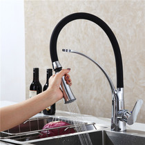 Wenjie Nordic black hot and cold kitchen tap full copper core pull-out washing basin sink sink sink tap