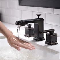 Wen Jie Nordic black Three-hole surface basin split tap bath room cabinet full copper washbasin in the lower basin tap