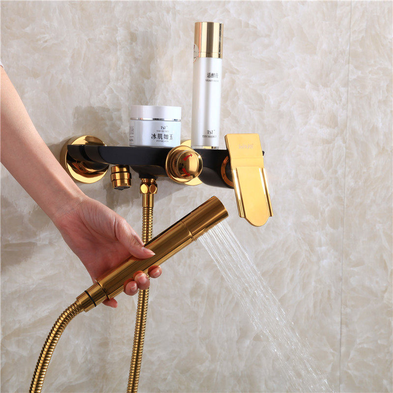 Vinjie Nordic black full copper hot and cold double take shower water mixing valve into wall shower triple bathtub tap suit