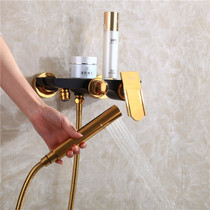Vinjie Nordic black full copper hot and cold double take shower water mixing valve into wall shower triple bathtub tap suit