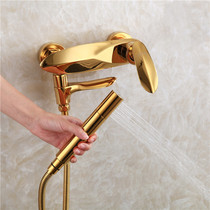 Wen Jie Nordic all copper gold bath shower hot and cold faucet titanium gold hanging wall bathtub shower simple set