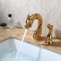 Wen Jie High-end Customized China Dragon Styling Hot And Cold Full Copper Surface Basin Art Tap Double Hole Stage Basin Tap