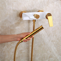 Vinjie full copper white gold hot and cold bathtub tap into wall Handheld shower head shower suit cylinder side type tap