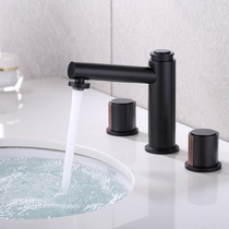 Wenjie Nordic split basin faucet three-piece bathroom cabinet lower basin three-hole cold and hot water washbasin faucet Black