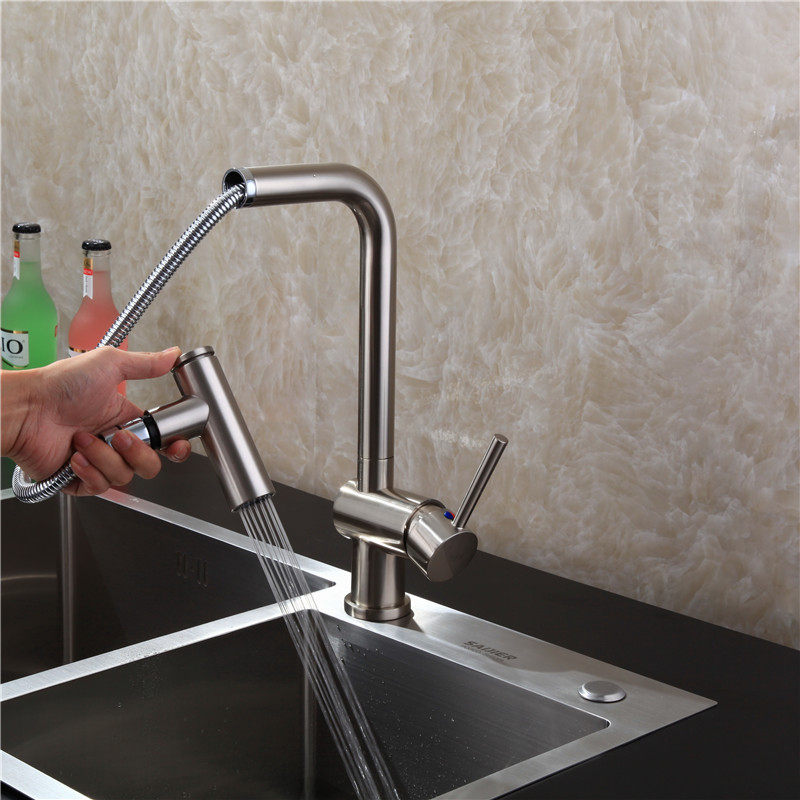 Wenjie Germany full copper hot and cold kitchen tap with pull-out kitchen tap sink Vegetable Basin Shower Head