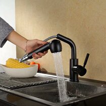 Wenjie black pull-out hot and cold faucet kitchen wash basin full copper telescopic laundry sink sink sink