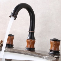 Wenjie European-style black imitation antique wash face basin retro black full copper hot and cold water tap Three-hole split toilet