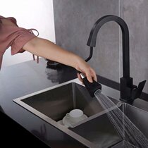 Wenjie Nordic hot and cold faucet can pull out sink washing basin kitchen basin black vegetable basin kitchen faucet copper core