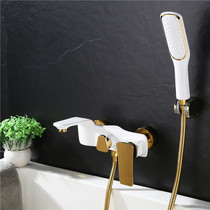 Wenjie full copper bathtub faucet in-wall style water mixing valve black bathtub edge shower shower hot and cold set