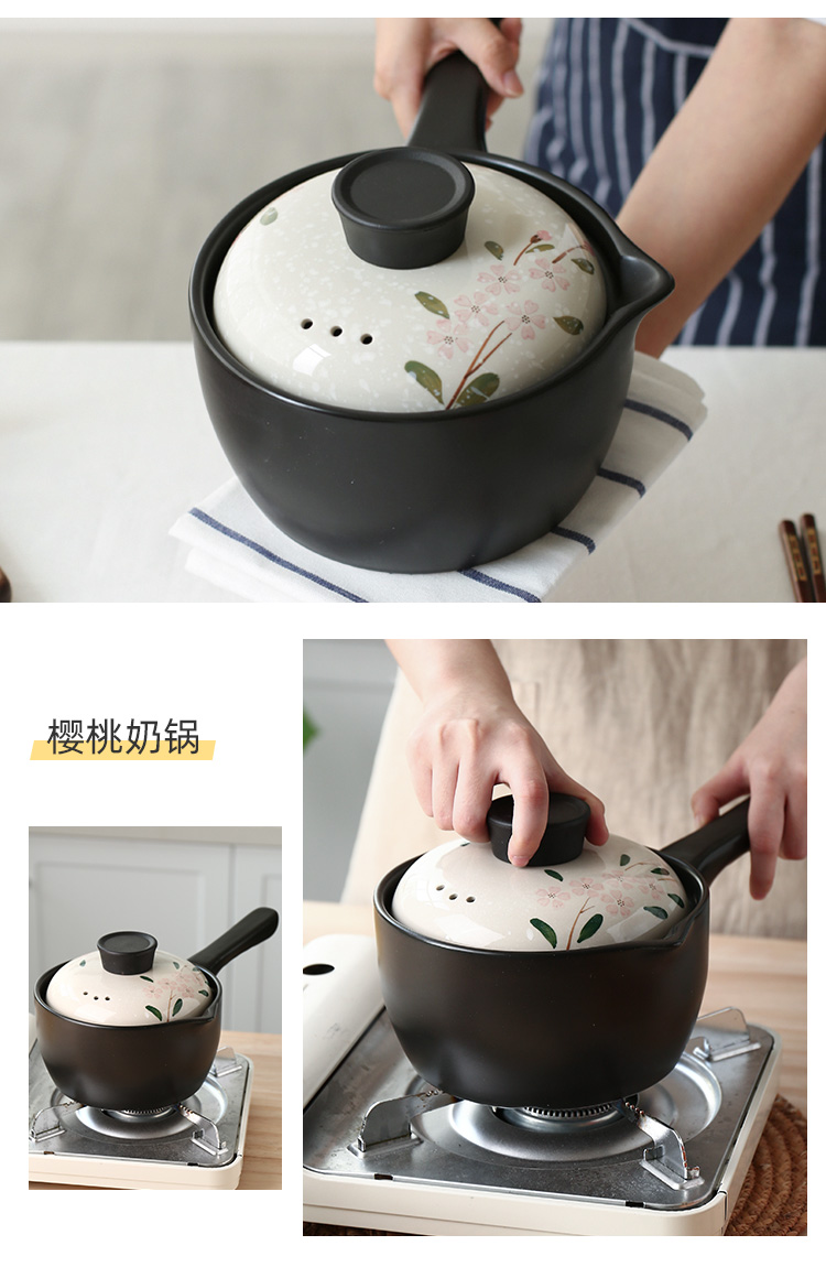 Island house in Japanese long handle milk pan ceramic household kitchen'm burning gas is cooked porridge pot hot milk baby baby consisting pan