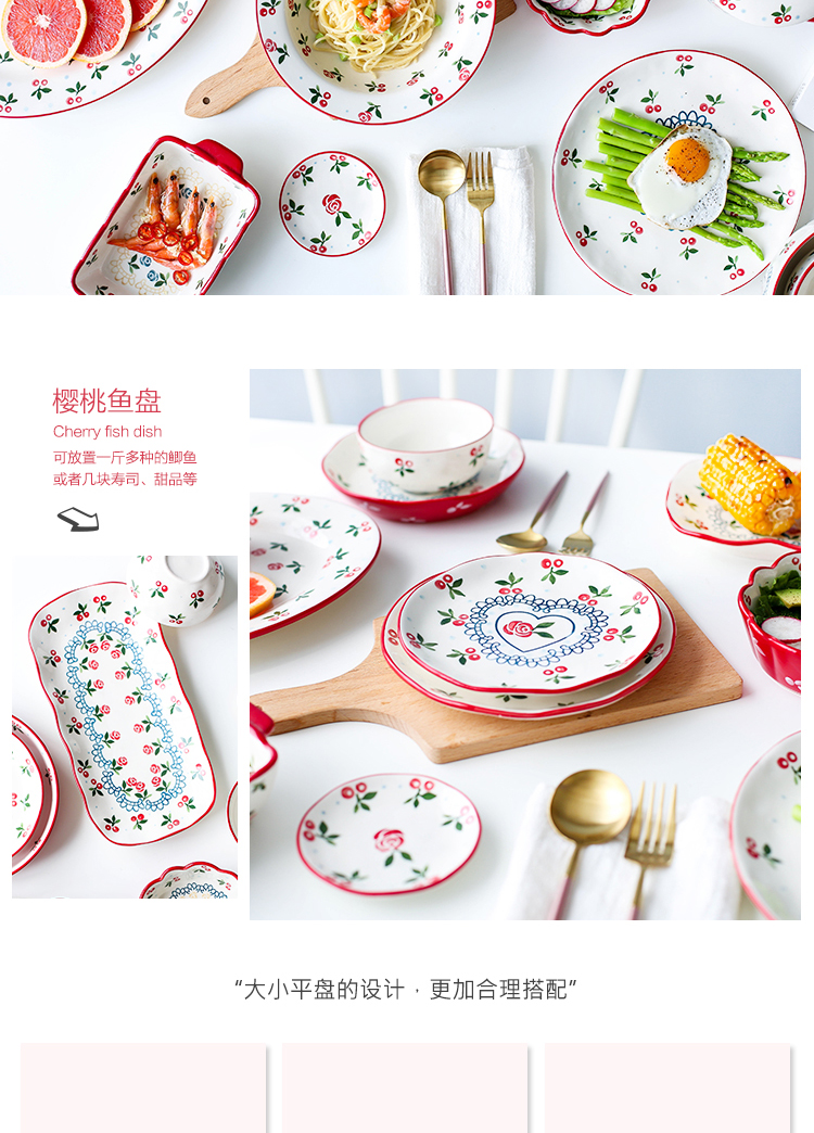 Sichuan in A lovely cherry ceramic tableware home to eat noodles bowl of soup bowl creative dish dish dish fish dish A - 22