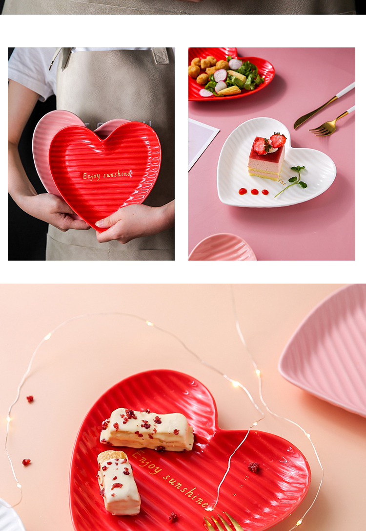 In northern sichuan heart - shaped ceramic plate of creative household western food steak plate breakfast dessert snacks fruit salad plate