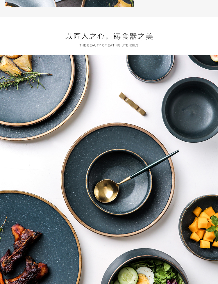 Sichuan island house European restaurants characteristic style of placer gold edge grinding ceramics tableware dinner plate creative household of bread and butter plate