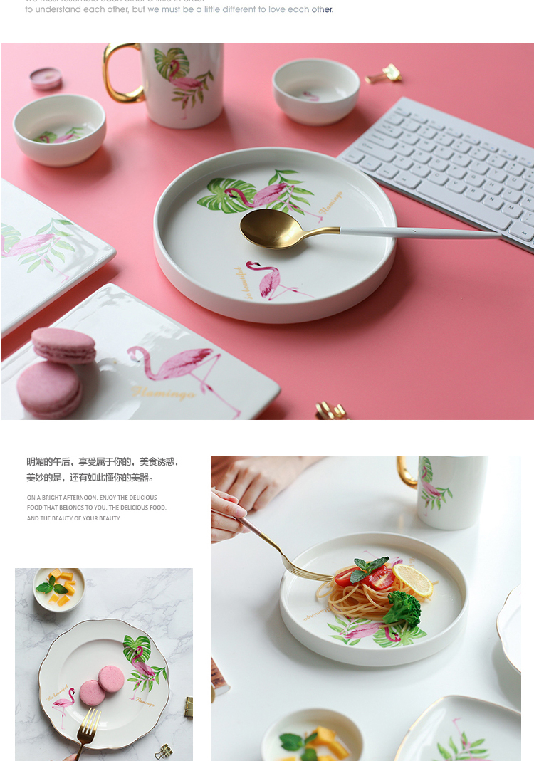 Island house flamingos ceramic plate in creative move household food dish plate all the bread for breakfast dish dishes