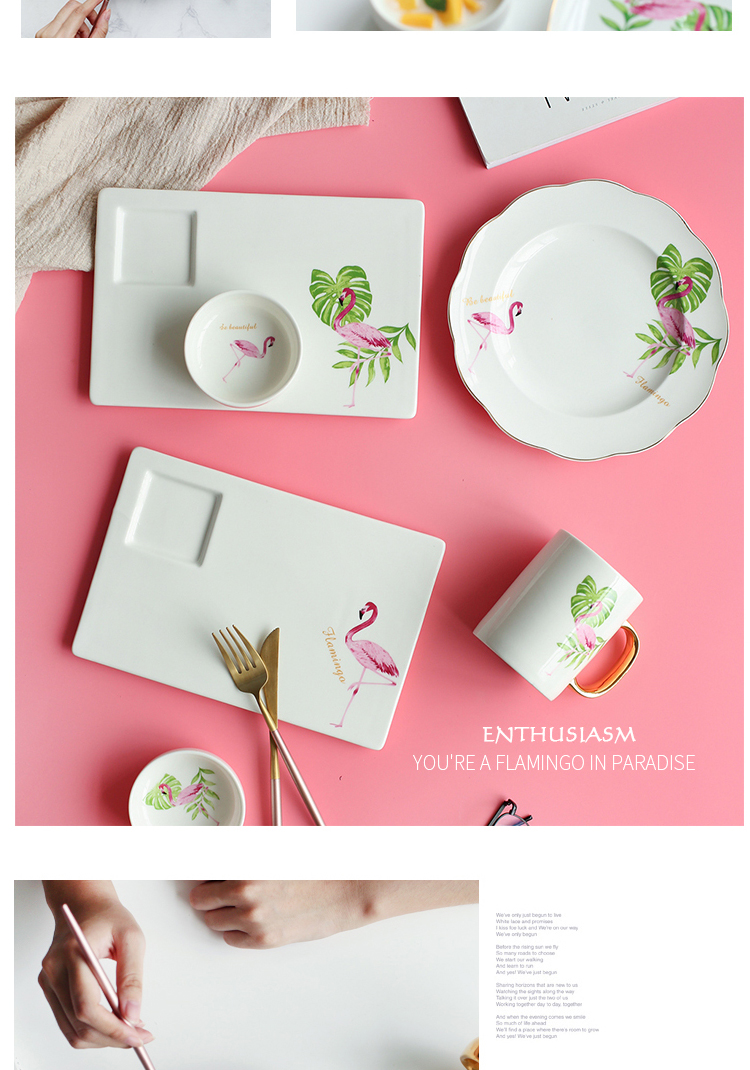 Island house flamingos ceramic plate in creative move household food dish plate all the bread for breakfast dish dishes