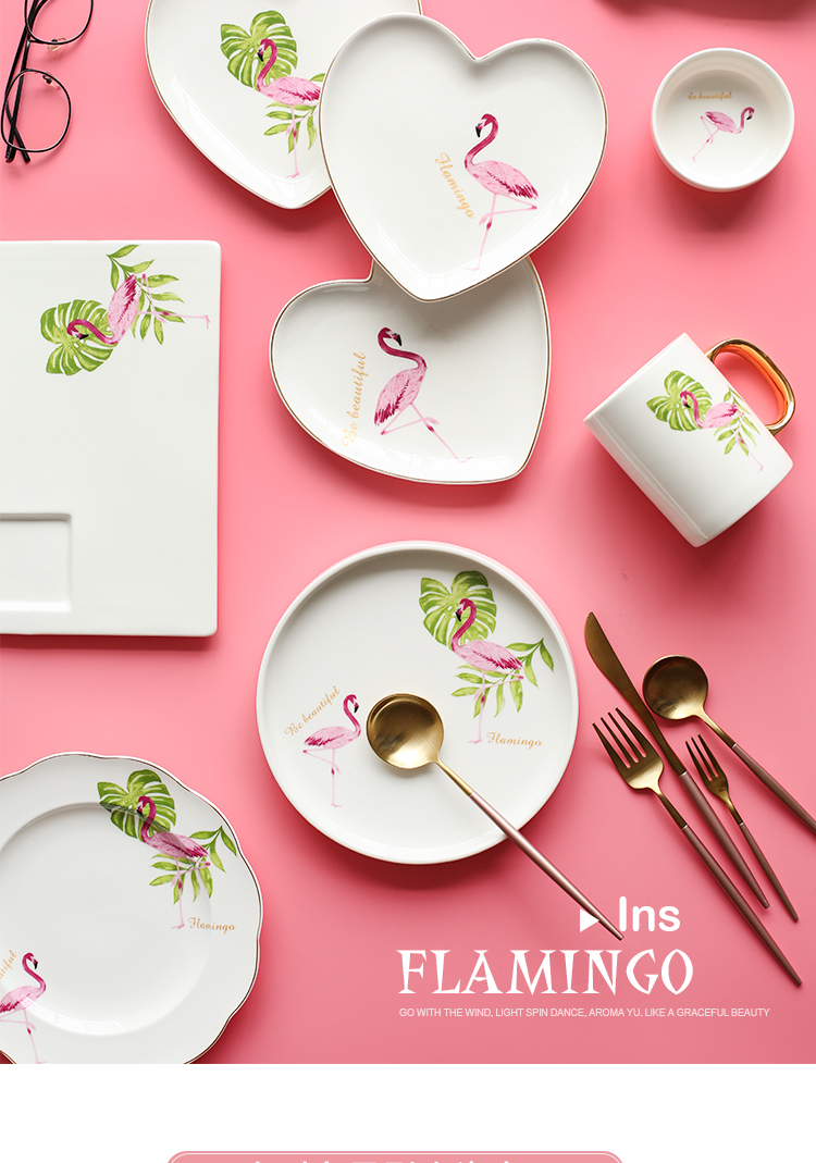 Island house flamingos ceramic plate in creative move household food dish plate all the bread for breakfast dish dishes