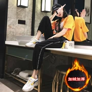 Mùa thu và mùa đông cộng với quần nhung dày thường xuyên quần chín điểm harem phiên bản Hàn Quốc của quần lửng ống loe nữ sinh.