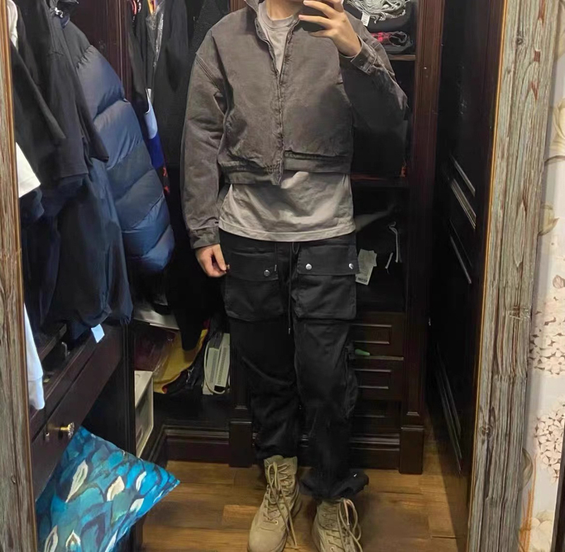 Kanye American-Style Heavy Jacket Season 6 Denim Jacket Detroit Washed Vintage Yeezy Workwear Short Jacket