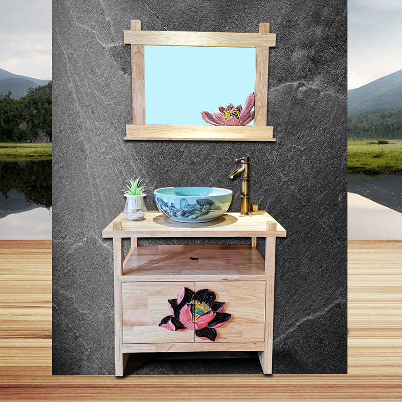 New Chinese Imitation Antique Solid Wood Bath Cabinet Combined Makeup Room Bathroom Counter Upper Basin Wash Basin Cabinet Washstand Custom