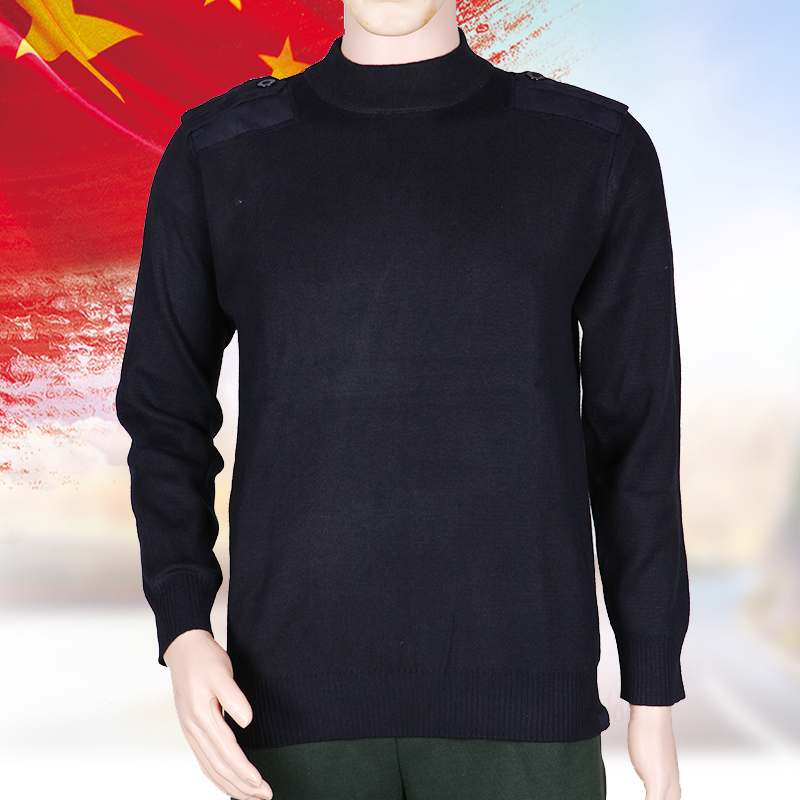 Navy semi-high neck epaulette pullover jumper Crewneck wool outdoor casual sweater Plus size cardigan male