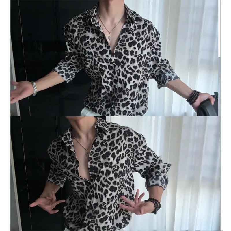 2026 American Style Mature Minimalist Leopard Print Shirt for Men, Cool and Stylish Vibe, Summer and Autumn Long-Sleeve Loose Ins Shirt