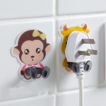 Cartoon non-perforated strong plastic hook adhesive socket adhesive hook wall hanging power plug paste bracket Wall
