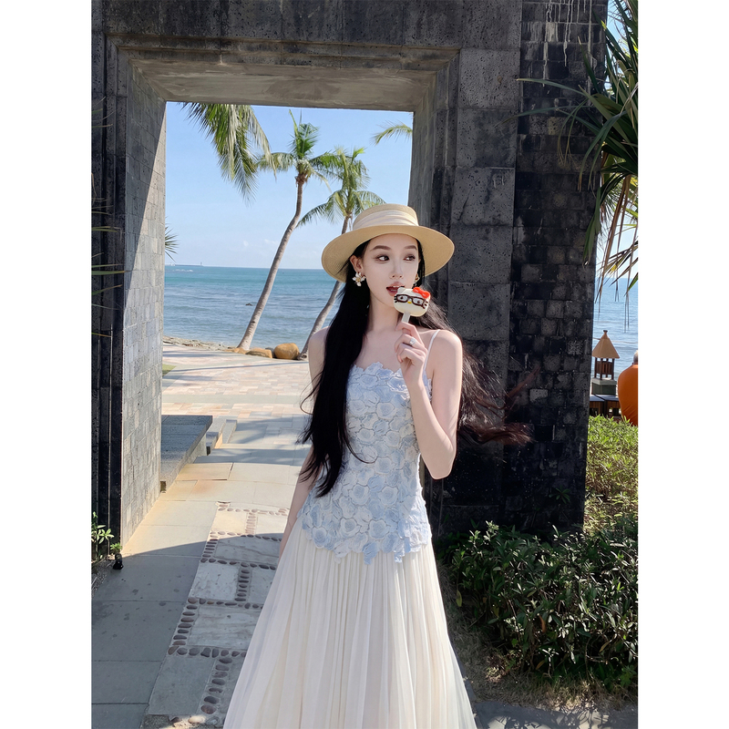 Youwei Dress for Women 2026 New Summer Beach Vacation Style A-Line Mesh Splicing Spaghetti Strap Long Dress Youwei Dress for Women 2026 New Summer Beach Vacation Style A-Line Mesh Splicing Spaghetti Strap Long Dress