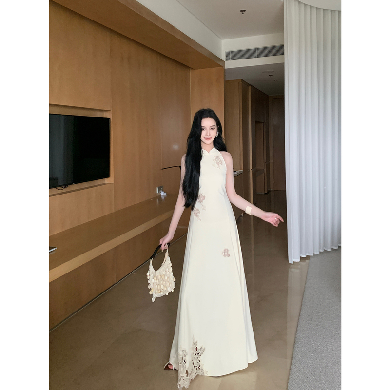 Youwei Early Spring Beautiful Dress 2026 New High-End Lace Print White New Chinese Style Long Dress