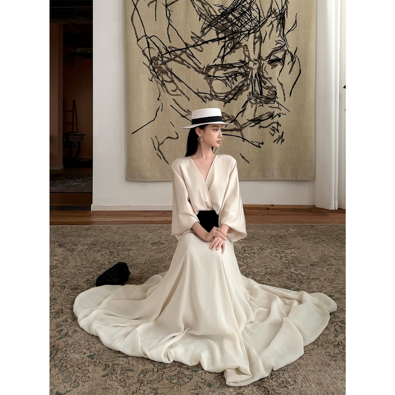 Youwei【Elegant Time】Designer White Shirt Top for Women, Summer 2026 New Long-Sleeved Shirt