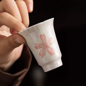 Ceramic tea cup single cup master cup pink cherry blossom tea cup kung fu tea set household handmade tea cup