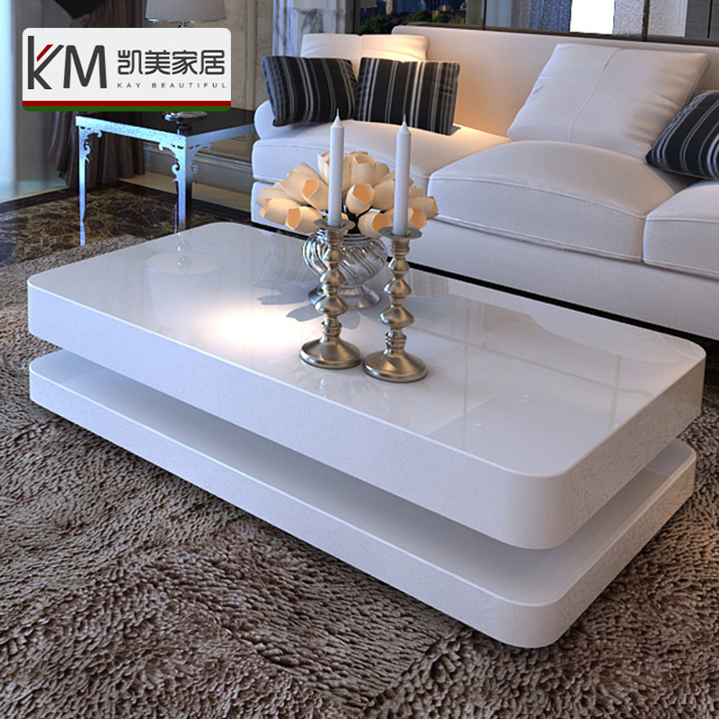 White coffee table Simple modern living room Tempered glass personality creative small apartment paint coffee table TV cabinet combination