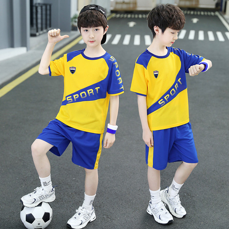 Children's football suit Suit Basketball Suit Sports Training Clothing Tide Elementary School Kids Short Sleeve Speed Dry Clothes Breathable Boy Jersey