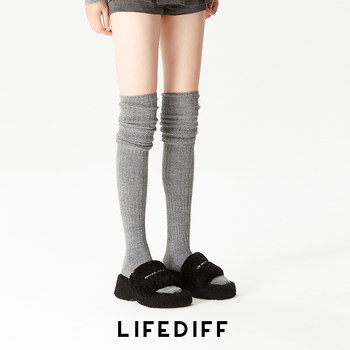 Thickened Thermal Warm Thigh-High Socks for Autumn and Winter, Japanese-Style Vertical Striped Over-The-Knee Slouch Socks for Women, Dark Gray Long Tube Socks to Match Long Boots