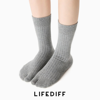 Split-Toe Socks, Light Gray Mid-Calf Socks, Spring, Summer, and Autumn Style Socks for Women, Seamless Ribbed Cotton Socks, Two-Toe Long Socks, Sweat-Absorbent and Breathable