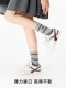 Student Socks, Gray, Autumn and Winter, Letter Embroidery, Striped, Seamless, Spring and Autumn, Mid-Calf Socks, Women's Cotton Socks, Casual Sports