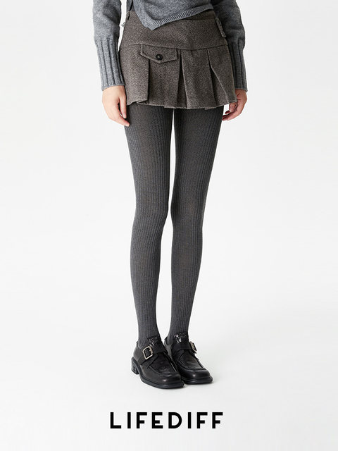 Dark Gray Thermal Warm Pantyhose with Vertical Stripes, Slimming Leggings for Women, Suitable for Outerwear, Slim Fit, Tummy Control, for Autumn and Winter