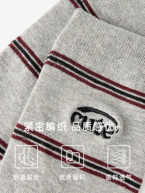 Student Socks, Gray, Autumn and Winter, Letter Embroidery, Striped, Seamless, Spring and Autumn, Mid-Calf Socks, Women's Cotton Socks, Casual Sports