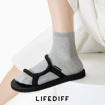 Gray Short Socks, Spring and Summer Style, Women's Low-Cut Double-Needle Seamless Cotton Socks, Solid Color, Sweat-Absorbent, Breathable, Ribbed, Thin Summer Style