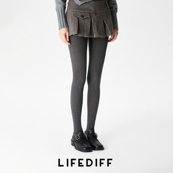 Dark Gray Thermal Warm Pantyhose with Vertical Stripes, Slimming Leggings for Women, Suitable for Outerwear, Slim Fit, Tummy Control, for Autumn and Winter