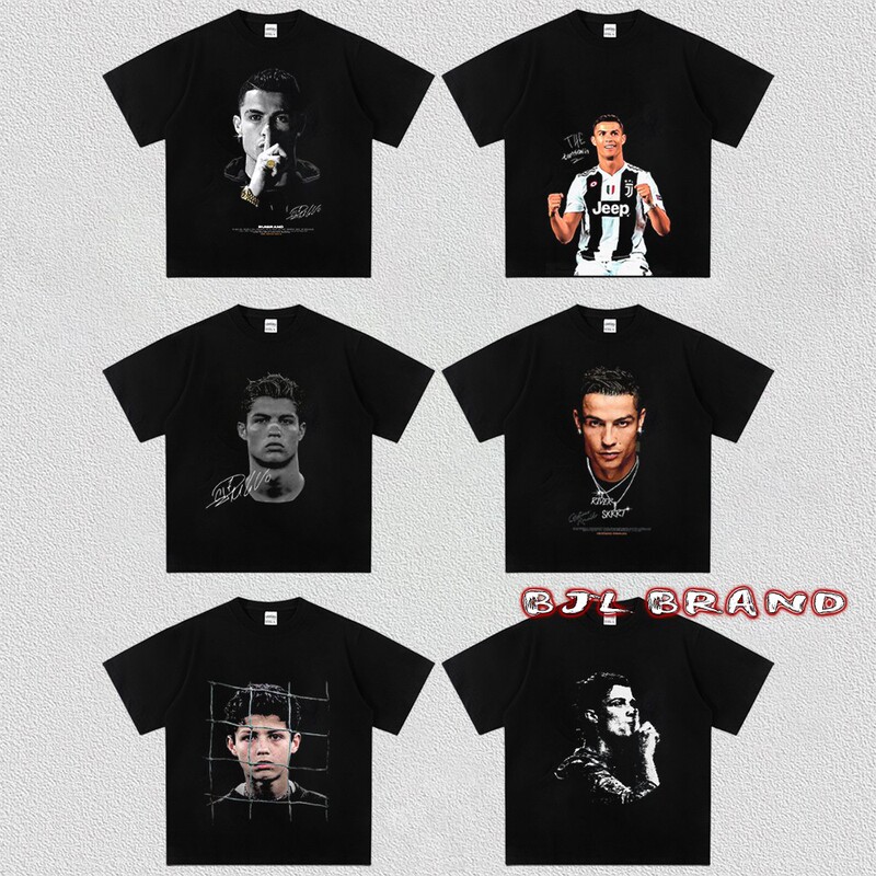 Ronaldo American-Style Small Neckline Retro Washed Hip-Hop Heavy Cotton Short-Sleeve Sports T-Shirt Ronaldo American-Style Small Neckline Retro Washed Hip-Hop Heavy Cotton Short-Sleeve Sports T-Shirt