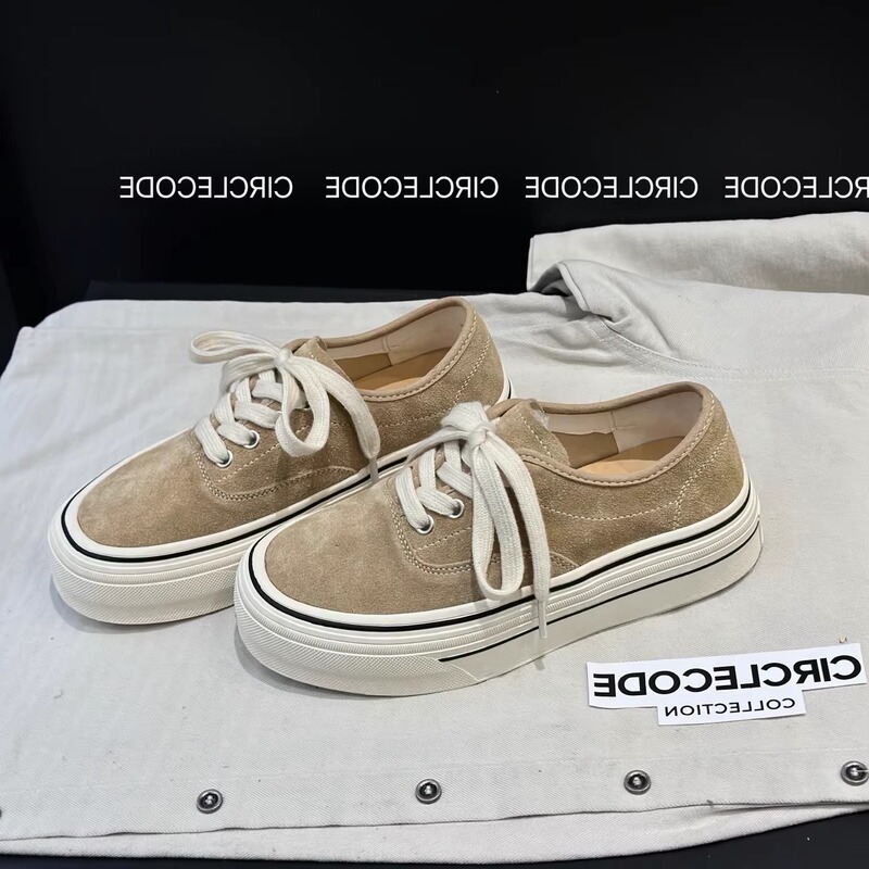 Ig Genuine 2026 Spring/Summer Thick-Soled Height-Increasing Suede Casual Shoes for Women, Lace-Up Versatile White Sneakers, 4cm