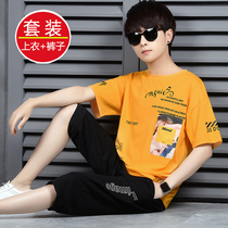 12-15 year old short-sleeved T-shirt boy junior high school student summer sports suit 13 teenager summer dress