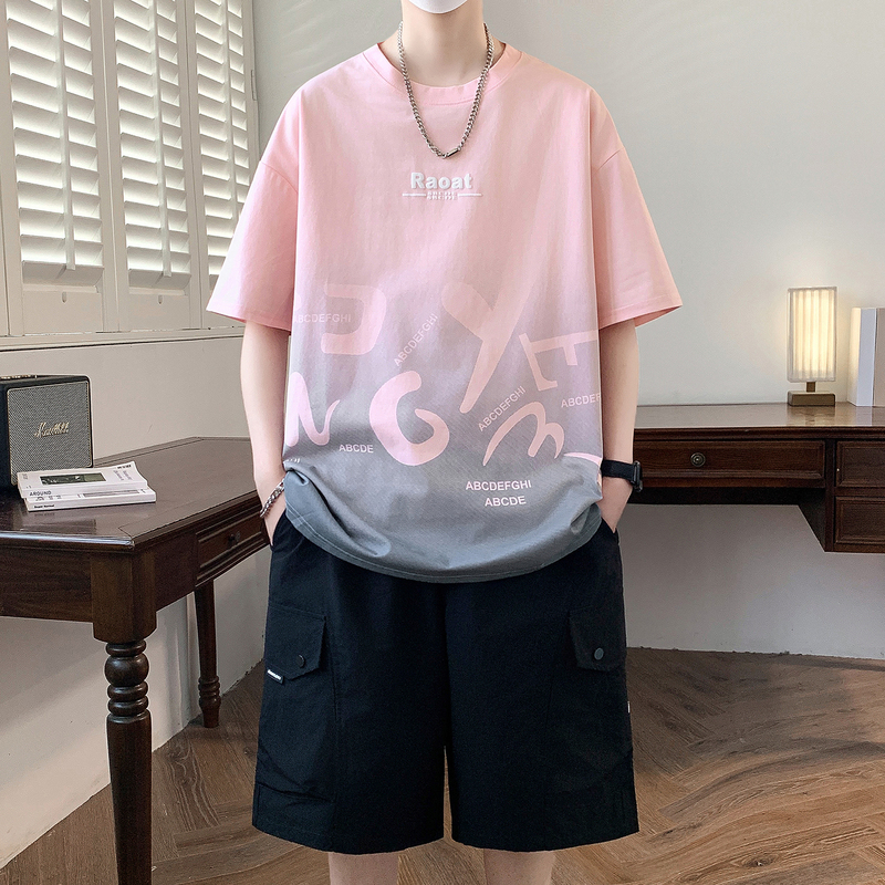 Youth Ice Silk Short-Sleeved T-Shirt for Men, Summer Trendy Brand for Junior High and High School Students, Stylish Casual Sports Set for Older Children