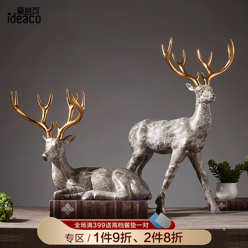 Nordic Marble Veins Elk Deer Swing Pieces Handicraft Creative Prototypes House Office Shop Windows Furnishing New Year Decorations