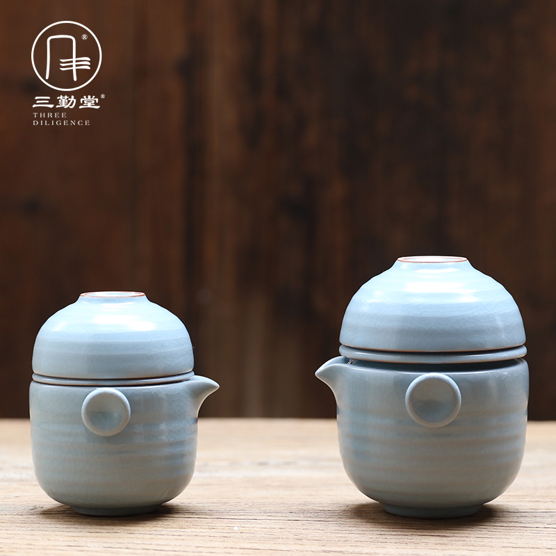 Three frequently hall your up kung fu tea tea set travel suit portable hand grasp pot of jingdezhen ceramics crack ST2016