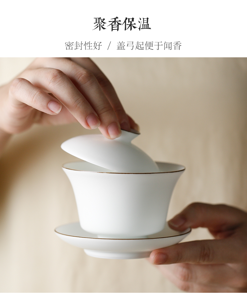 Three frequently hall was suit jingdezhen ceramic kung fu tea set white porcelain of a complete set of fat white TZS033 tureen small cup