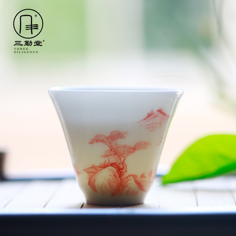 Three frequently hall jingdezhen ceramic cups master cup single CPU kung fu tea set white porcelain tea cup sample tea cup S42102