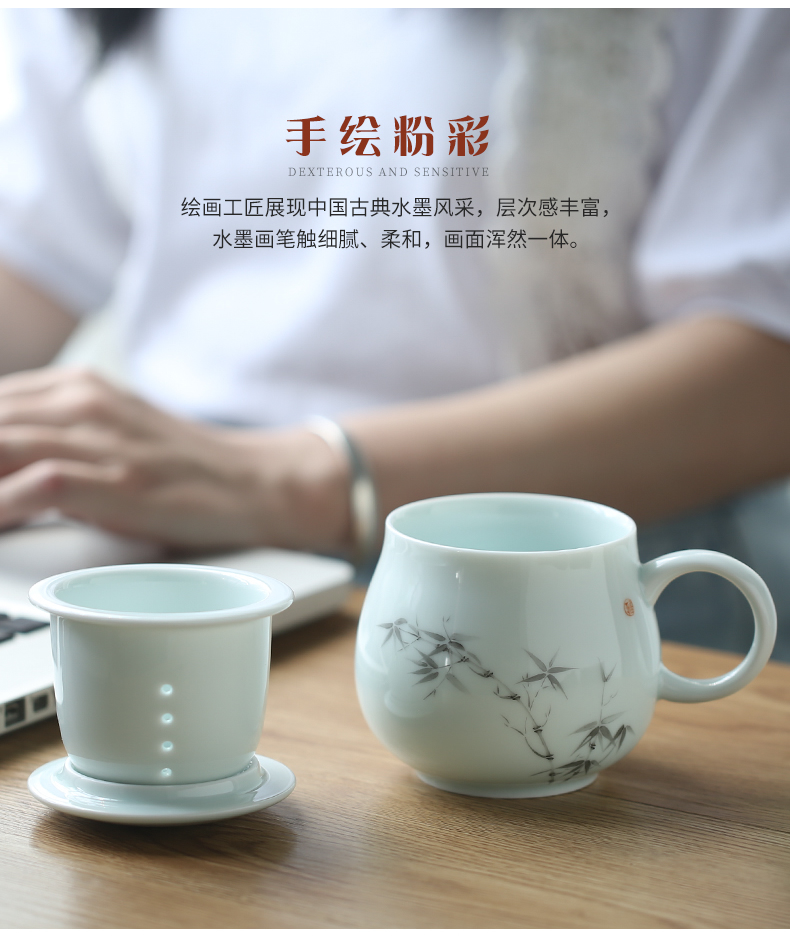 Three frequently hall jingdezhen ceramic cups with cover filter personal keller cups office separation tea cups